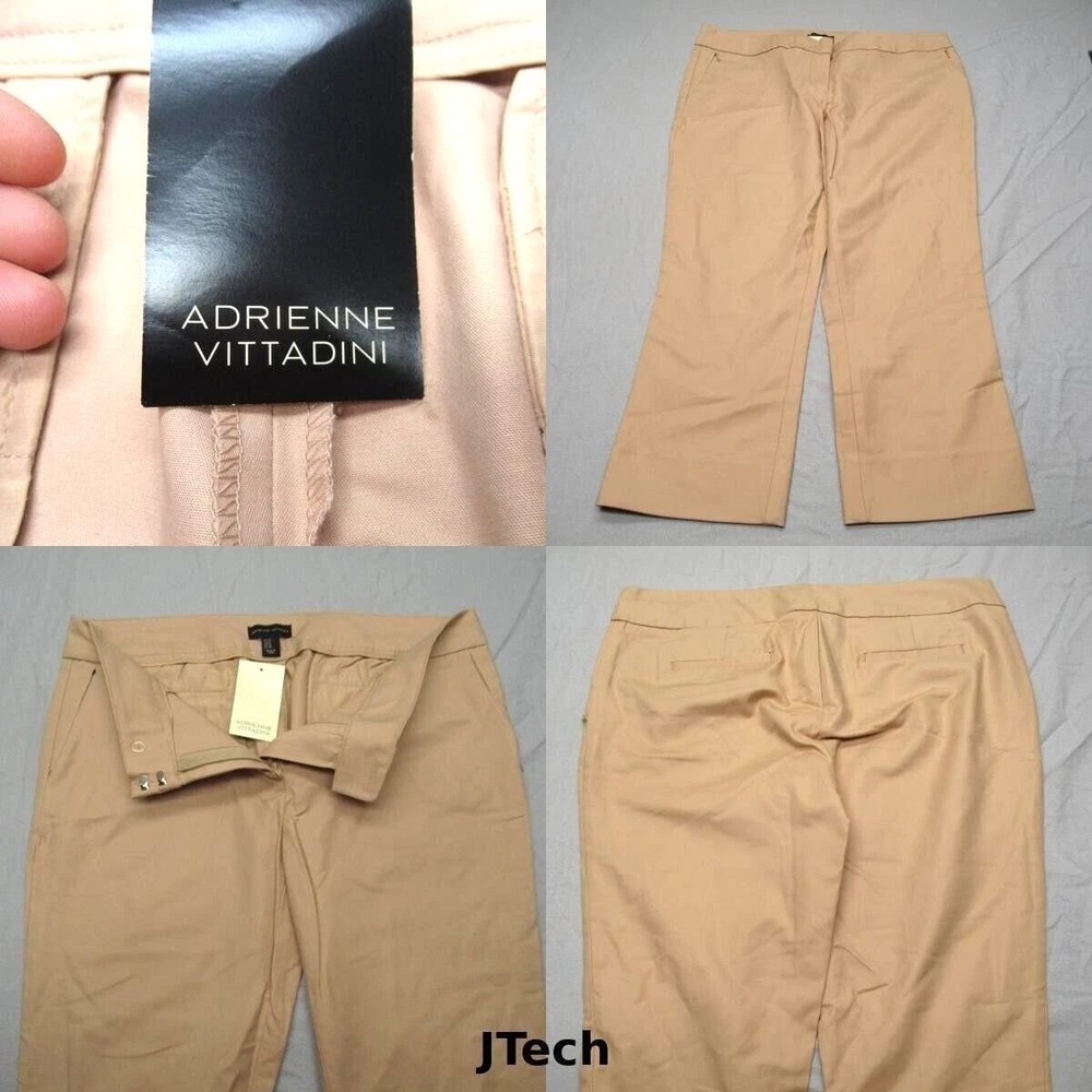 Adrienne Vittadini Pants Women 12 Rugby Tan Cropped Stretch Cotton 35x25 NEW